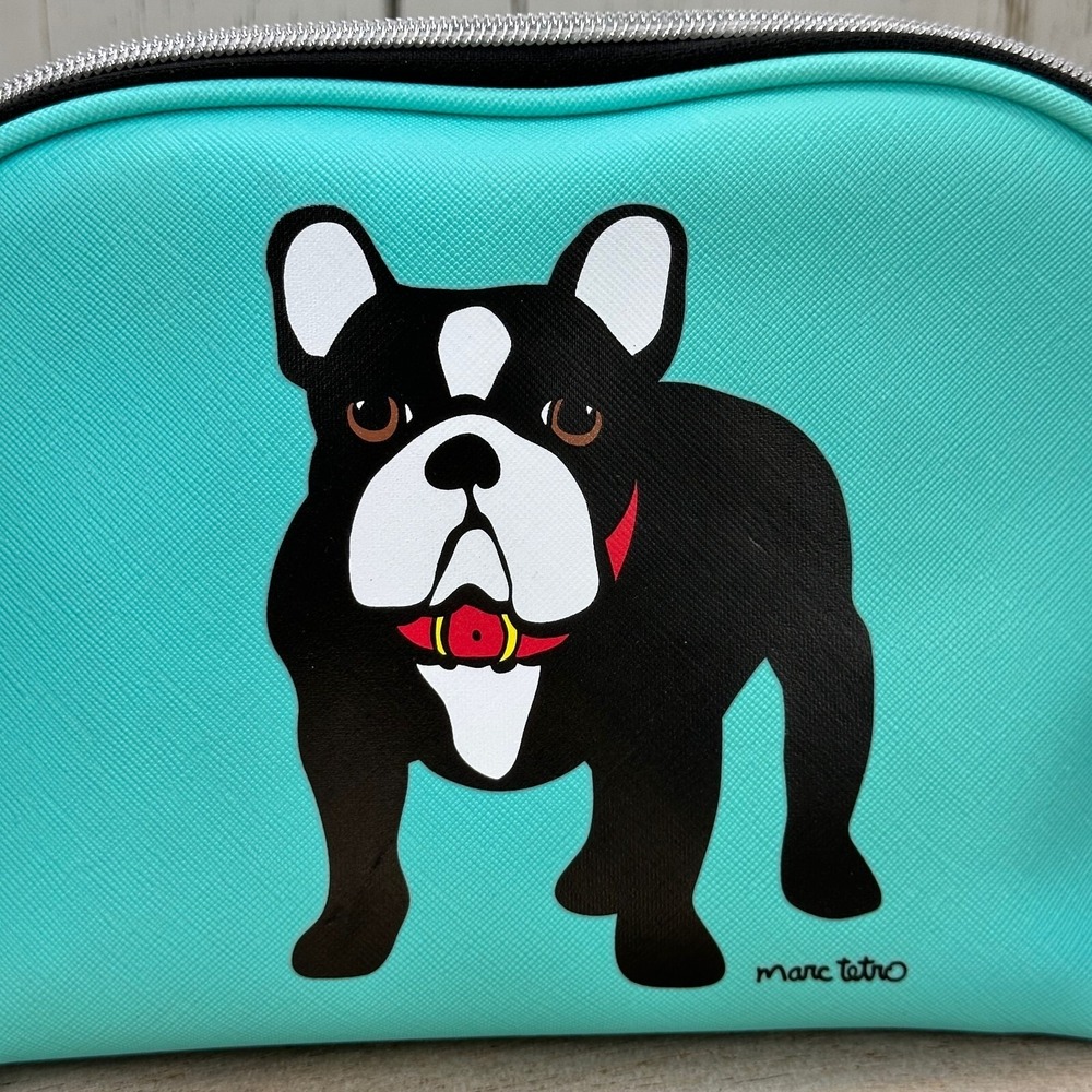 Marc Tetro Boston Terrier French Bulldog Teal Makeup Cosmetic Zipper Case - Picture 8 of 16